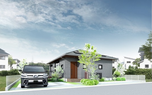 東側道路向き平家プランの住宅画像